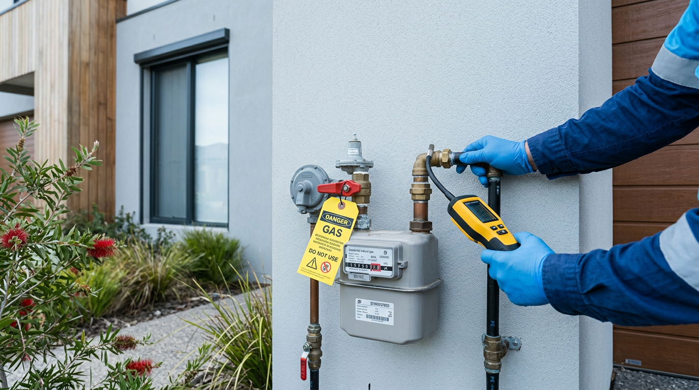 Gas fitter testing a residential gas meter