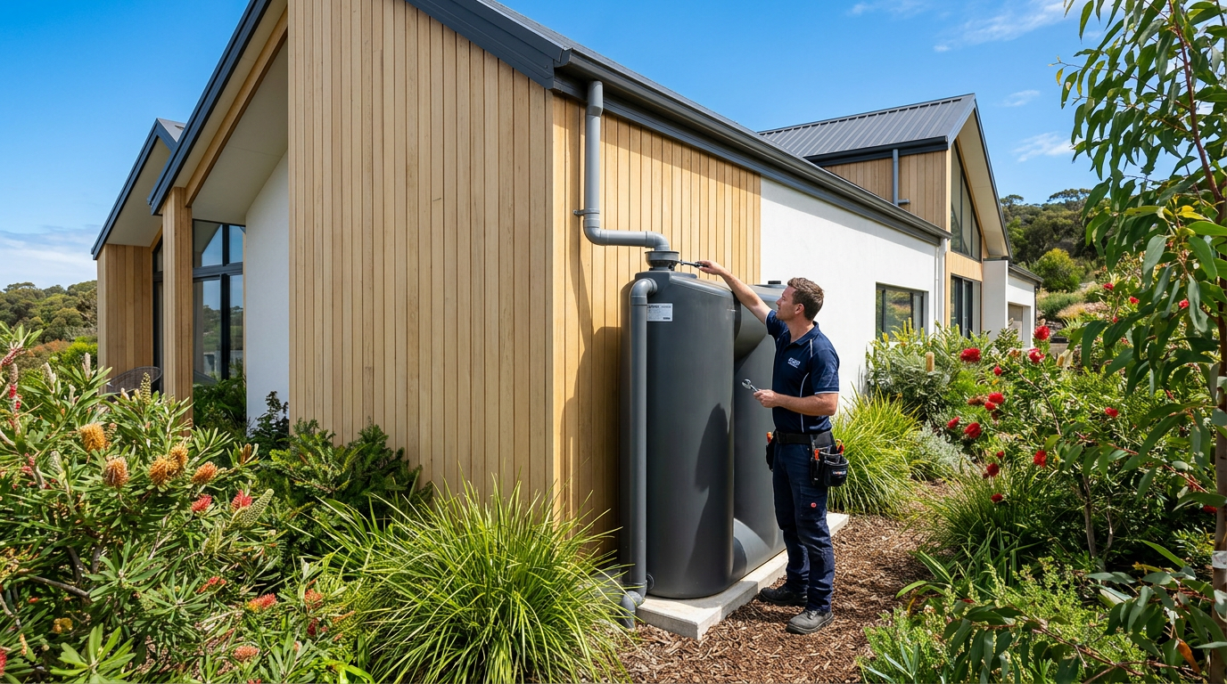 Rainwater tank beside a modern home