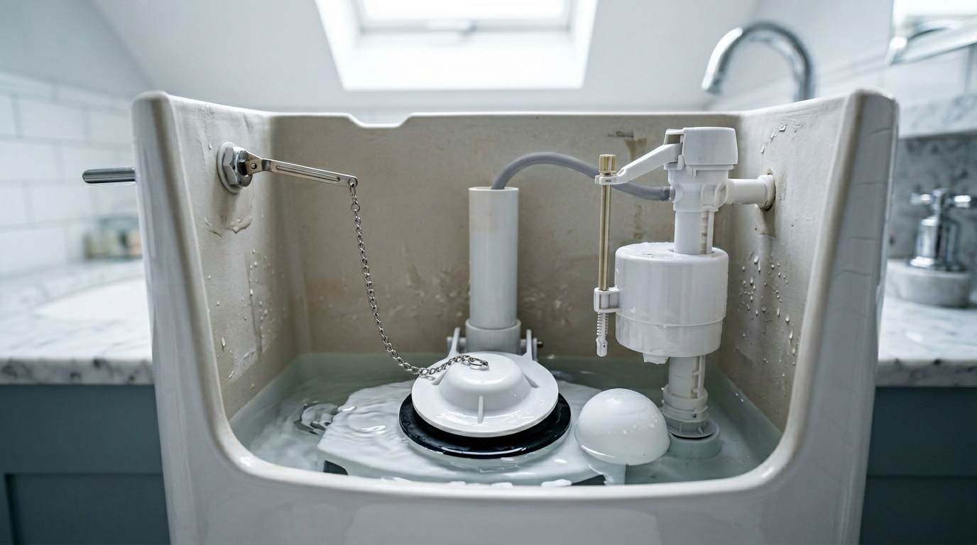 Inside of a toilet cistern